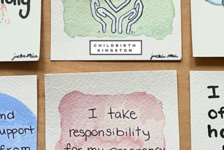 Affirmation cue cards providing labour support. Cards are hand painted and illustrated with water colours