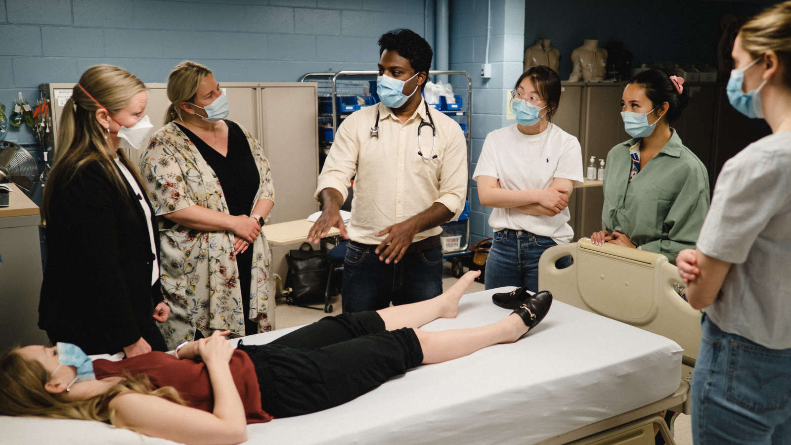 Nursing students in a lab
